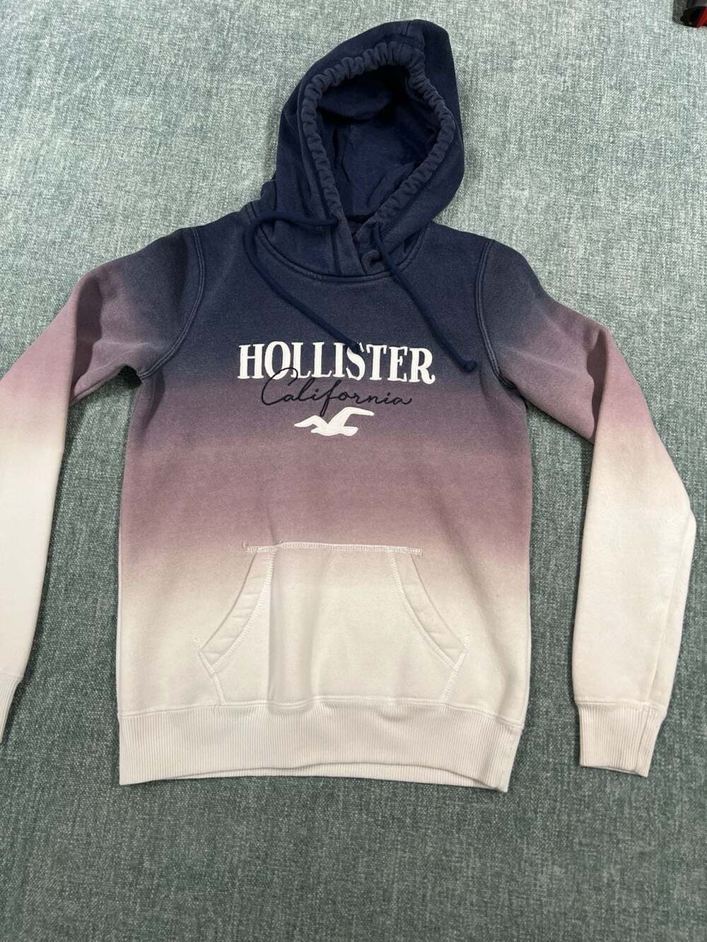 Hollister California Women's Ombre Graphic Pullover Hoodie Navy Purple White